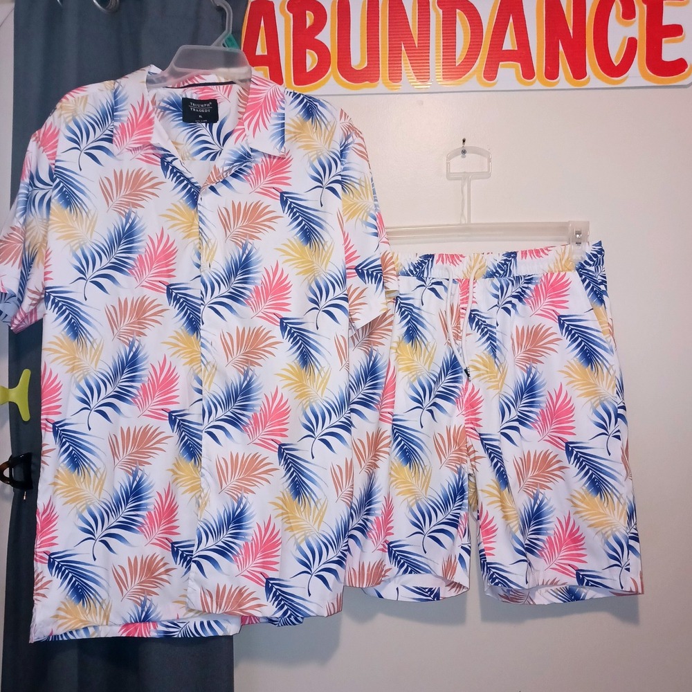 Triumph Tragedy Cruise vacation Tropical Palm Leaf‎ Shirt Shorts 2 Piece Set XL